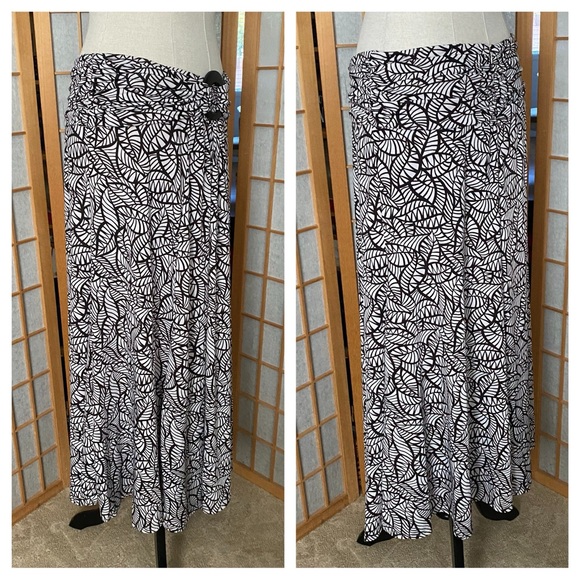 Lapis Leaf Print Brown & Tan Stretch Maxi Skirt SZ L - Picture 4 of 9